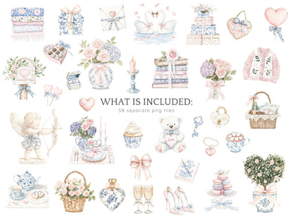 Tender Love - Grandmillennial Valentines Day Clipart, Elegant | 58 PNG