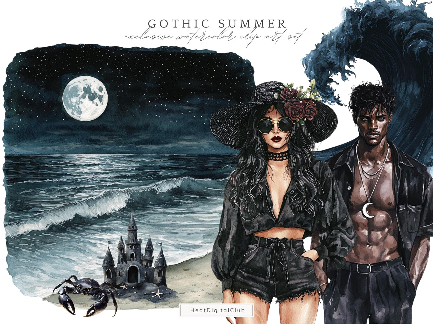 Gothic Summer - Goth Beach Time Clipart, Creepy | 60 PNG