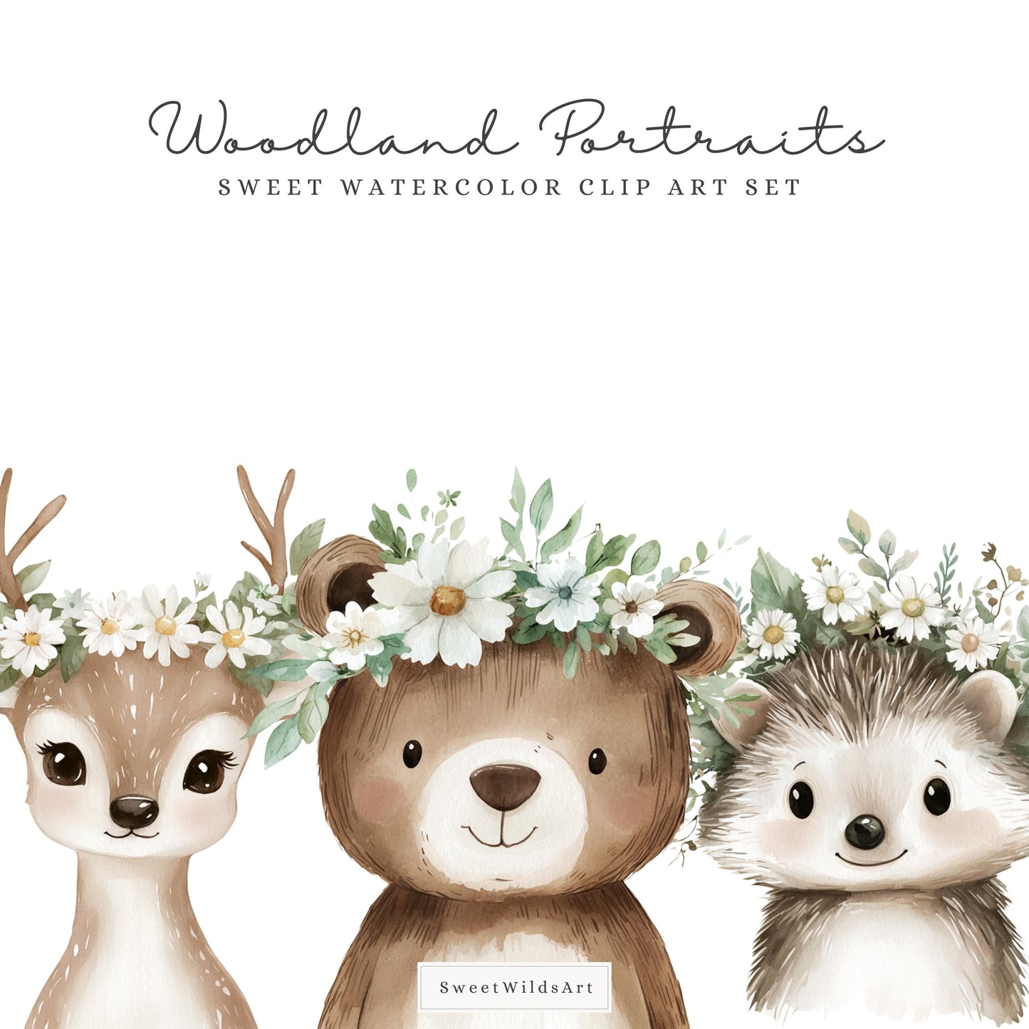 Woodland Portraits - Spring Cute Animals Clipart, Baby Shower, Nursery | 18 PNG