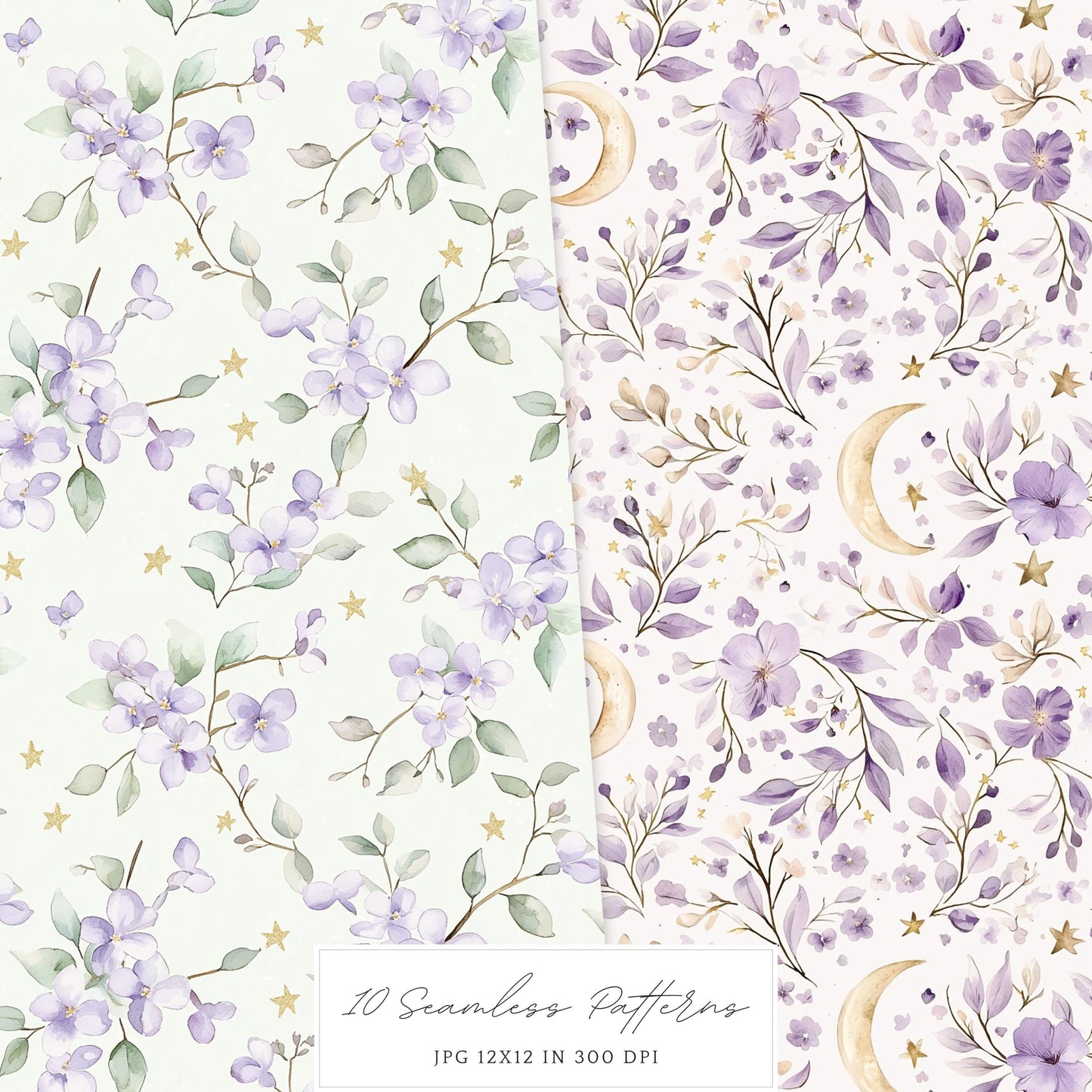 Modern Rapunzel - Seamless Patterns, Fantasy,  Flowers | 10 JPEG
