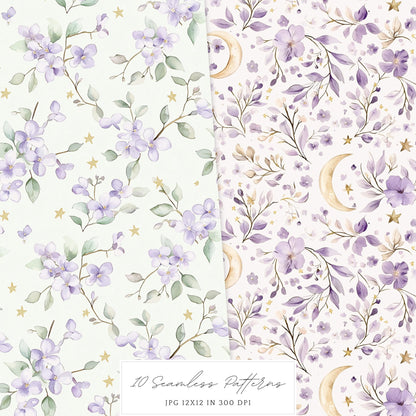 Modern Rapunzel - Seamless Patterns, Fantasy,  Flowers | 10 JPEG