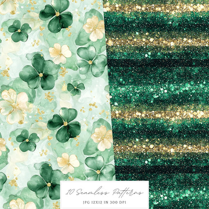 Shamrock Party - Seamless Patterns, St. Patrick's Day, Floral | 10 JPEG
