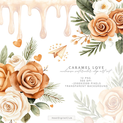 Caramel Love - Valentines Day Floral Arrangements ClipArt, Rose | 12 PNG