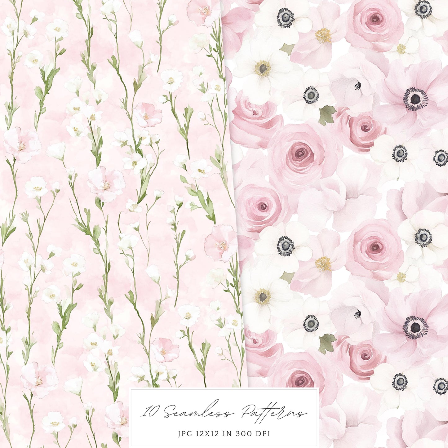 Spring Home - Seamless Patterns, Floral, Pink, Spring | 10 JPEG