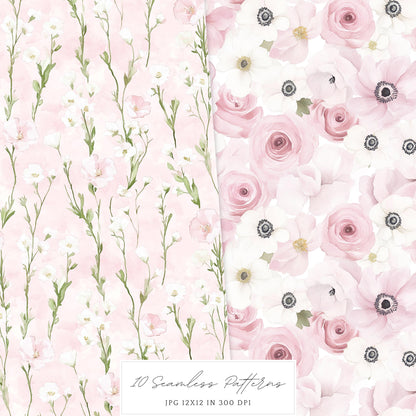 Spring Home - Seamless Patterns, Floral, Pink, Spring | 10 JPEG