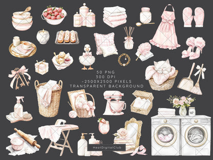 Spring Home - Cozy Spring, Pink Clip Art | 50 PNG