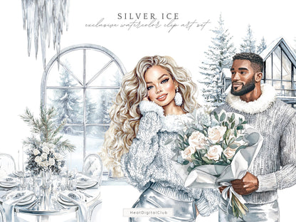 Silver Ice - Cozy Winter Clipart, Modern Holidays, Christmas | 50 PNG