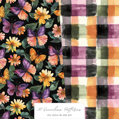 Dark Blooms - Seamless Patterns, Moody Floral, Gothic, Floral | 10 JPEG