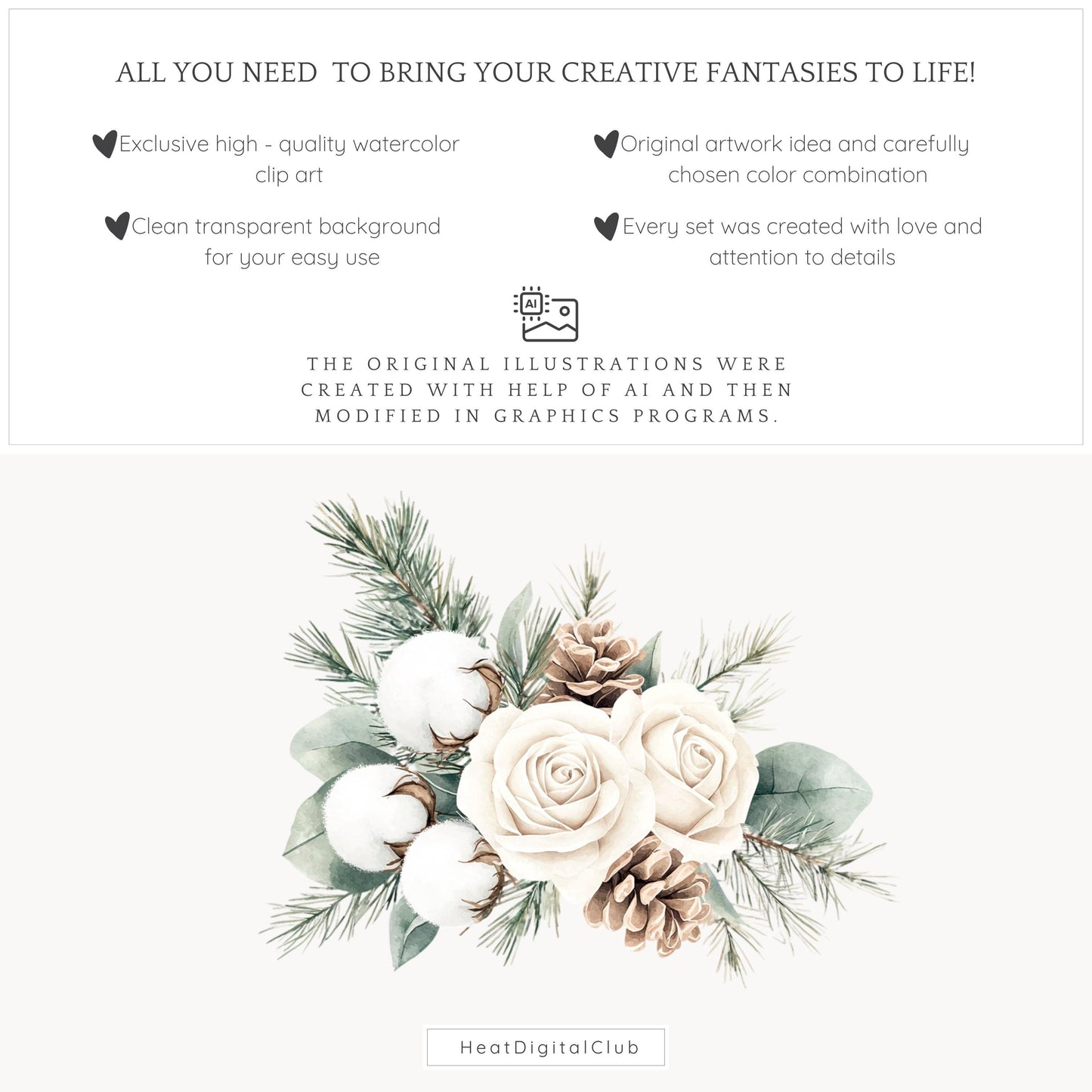 Vanilla Winter - Floral Arrangement, Cozy Roses Clipart, Poinsettia | 12 PNG
