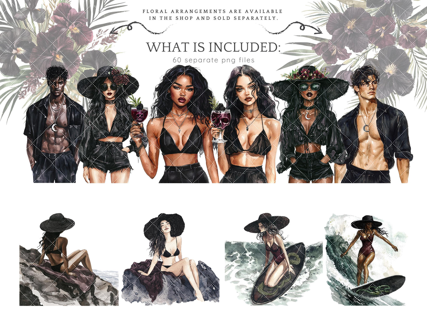 Gothic Summer - Goth Beach Time Clipart, Creepy | 60 PNG