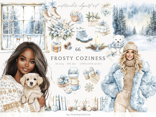 Frosty Coziness - Cozy Winter Clipart, Holidays, Vacation, Cottagecore | 66 PNG
