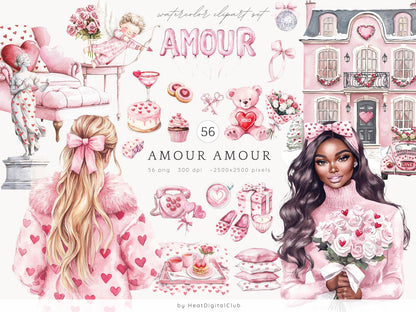 Amour Amour - Collection Bundle, Valentines Day Clipart, Love | 78 PNG/JPEG