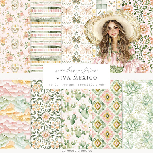 Viva Mexico - Seamless Patterns, Cinco de May, Floral | 10 JPEG