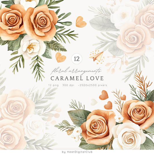Caramel Love - Valentines Day Floral Arrangements ClipArt, Rose | 12 PNG
