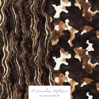 Chocolate Milk - Seamless Patterns, Cowhide, Leather, Knitted | 10 JPEG