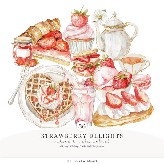 Strawberry Delight -Strawberries Clipart, Desserts, Ice Cream, Cupcake, Berries | 36 PNG