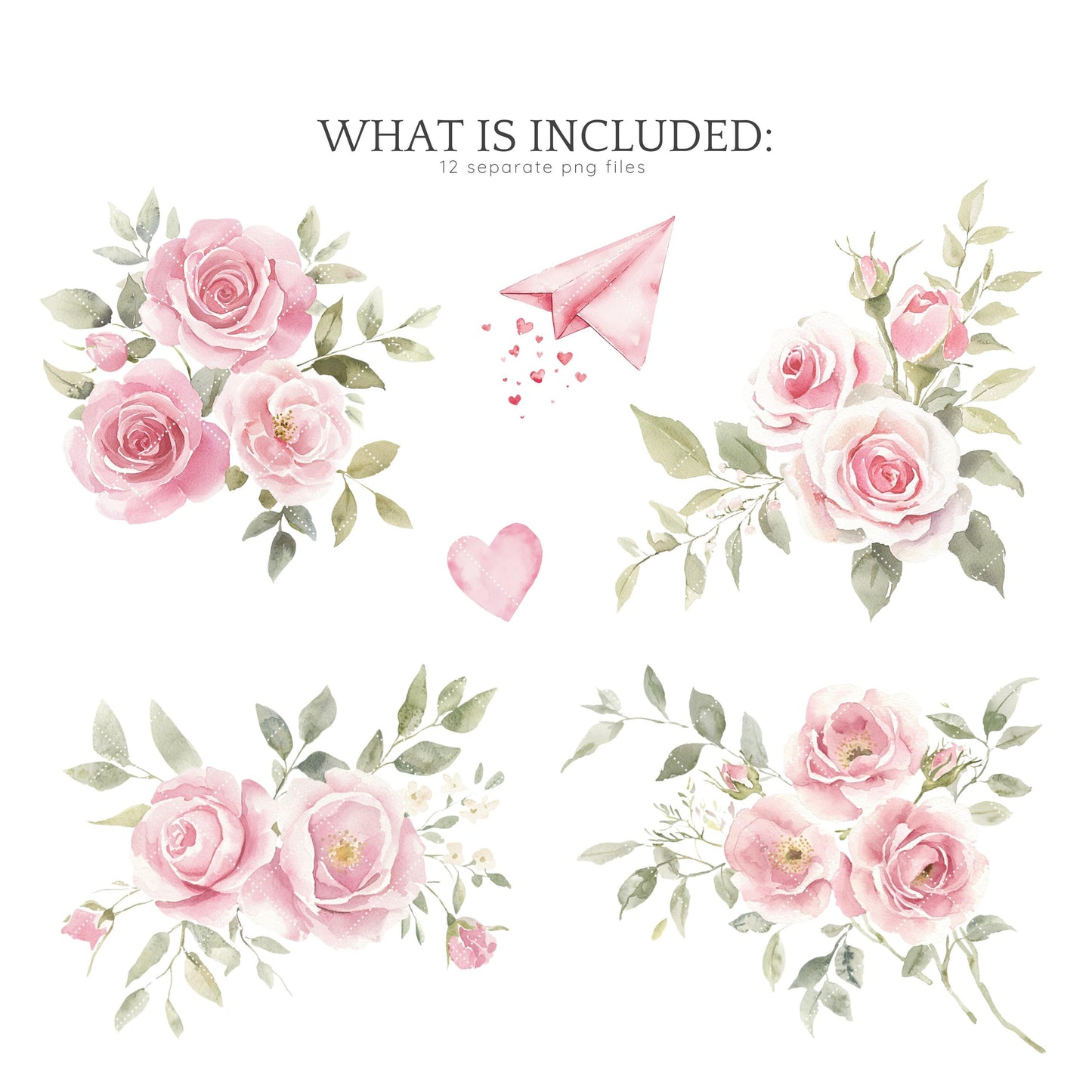 Amour Amour - Valentines Day Floral Arrangements Clipart, Pink Roses | 12 PNG