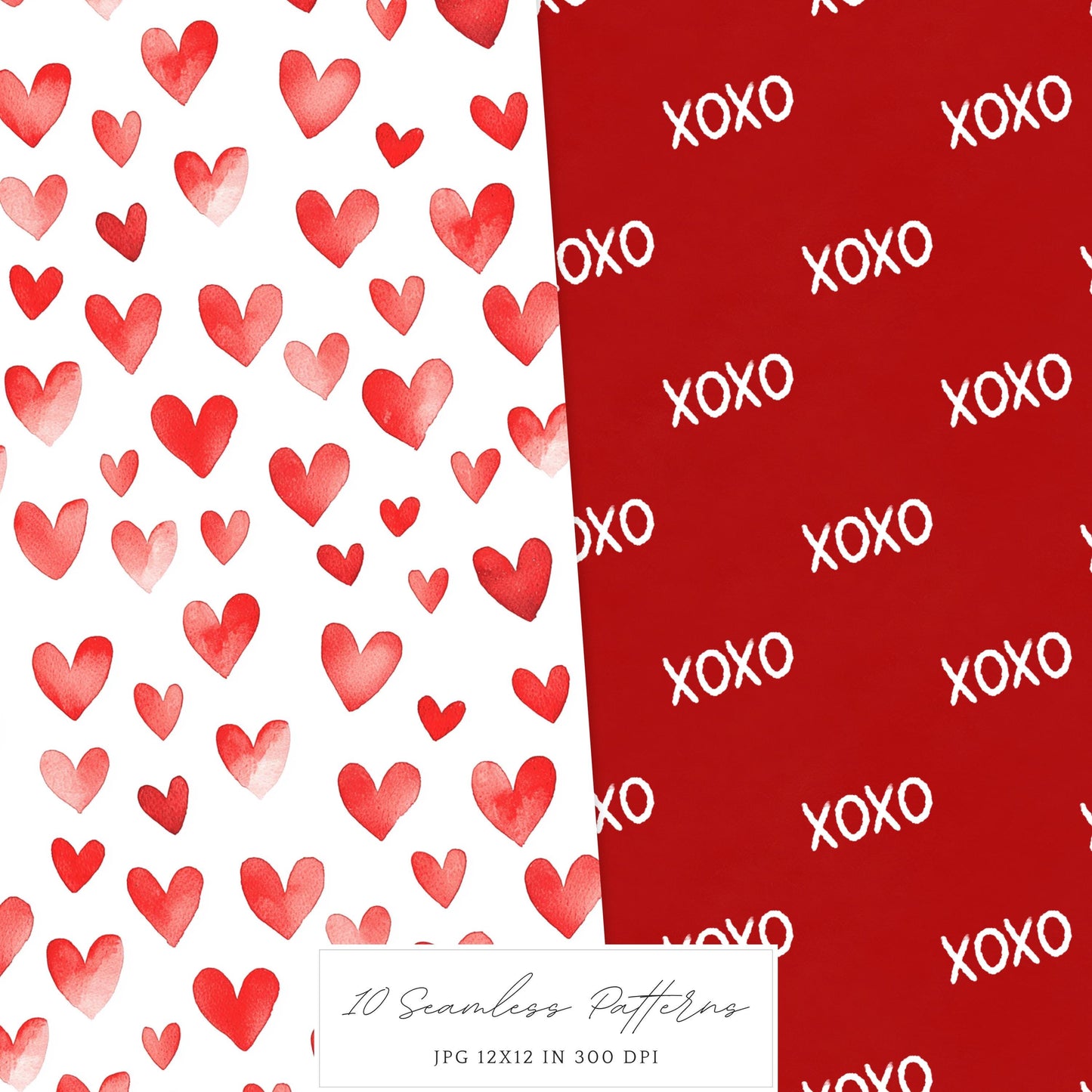 XOXO - Valentines Day Seamless Patterns, Romantic Love | 10 JPEG