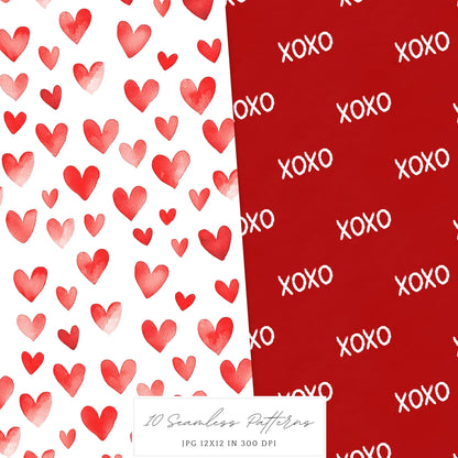 XOXO - Valentines Day Seamless Patterns, Romantic Love | 10 JPEG