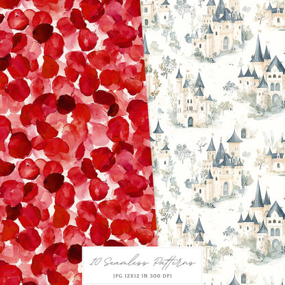 Belle's Modern Tale - Seamless Fantasy Pattern,Roses | 10 JPEG