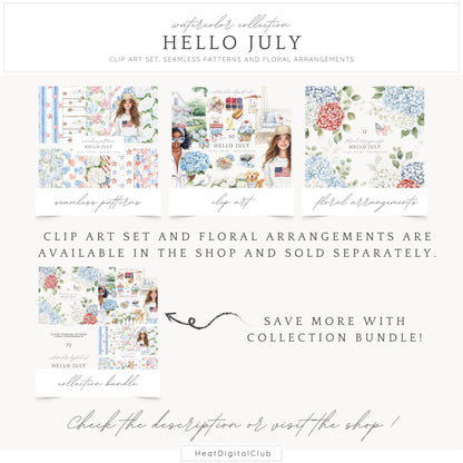 Hello July - Seamless Patterns, 4th of July, Independence Day | 10 JPEG