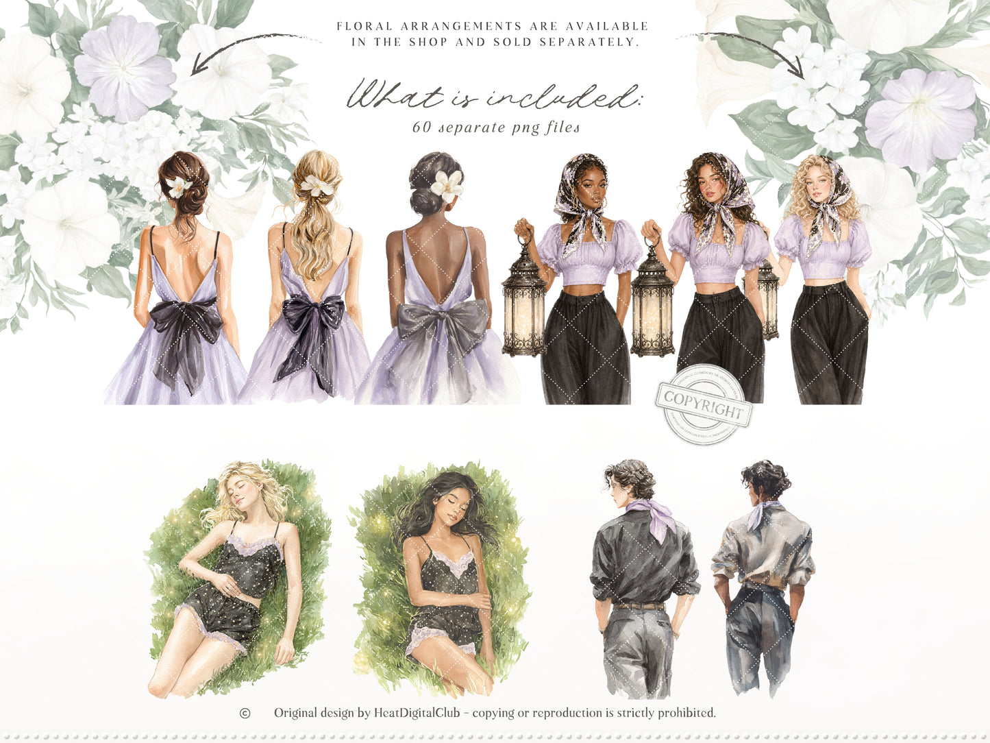 Firefly Garden - Clipart, Night Summer Garden, Moonlight, Cottagecore, Mystical Garden | 60 PNG