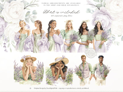 Pistachio Lavender - Clipart, French Countryside Aesthetic, Lavender Field, Romantic Spring | 60 PNG