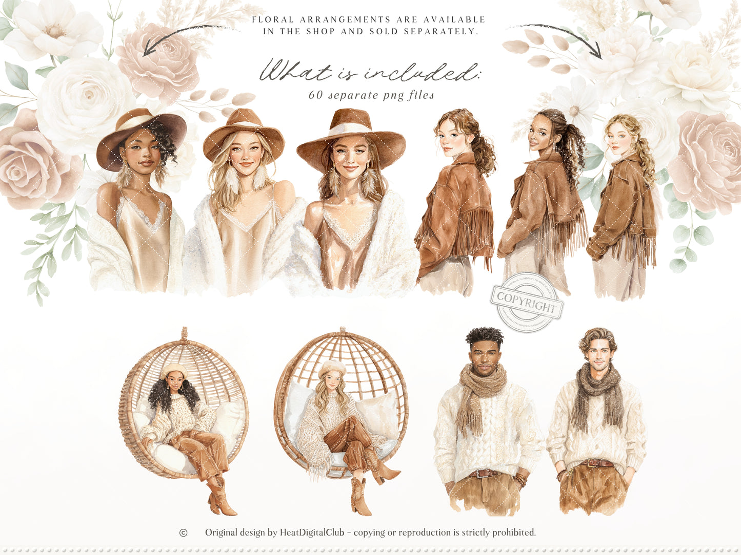 Bohemian Fall - Boho Autumn Clipart, Western Fall Graphics, Pumpkin, Cottage Fall | 60 PNG