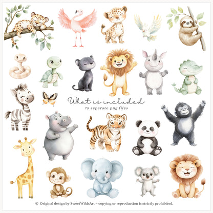 Birthday Tropics - Jungle Clipart, Baby Animals, Tropical, Safari Nursery | 75 PNG