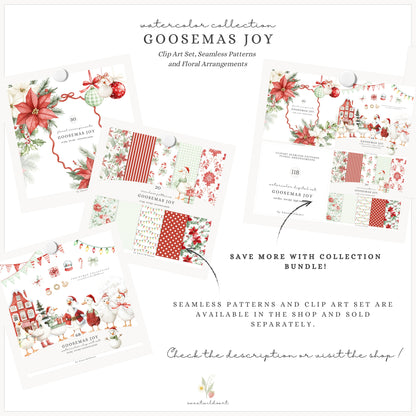 Goosemas Joy - Floral Arrangements, Christmas Ornaments, Holiday Poinsettia | 30 PNG