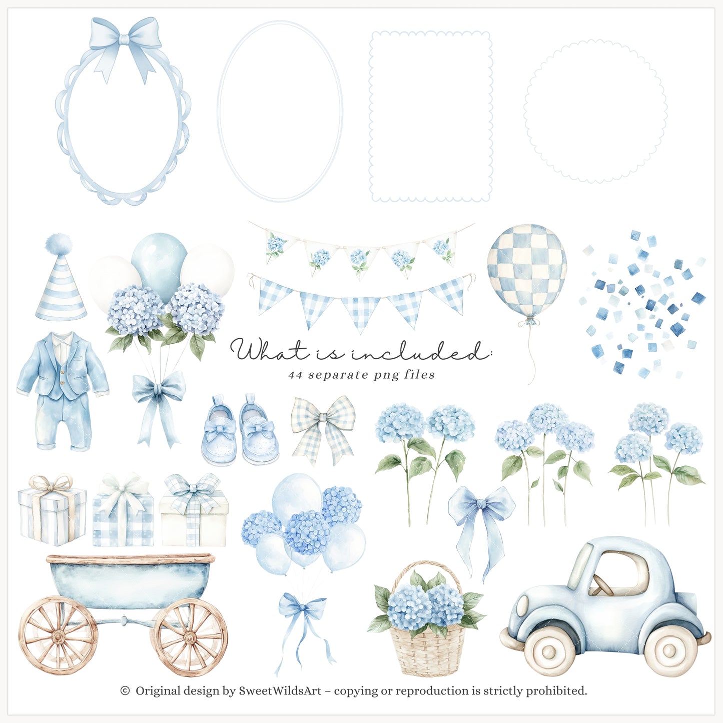 Boy Goose - Clipart, Blue Silly Goose, Coquette Nursery, Birthday | 44 PNG