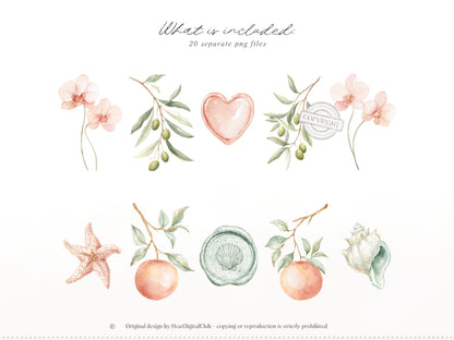 Grapefruit Breeze - Floral Arrangements, Summer Flowers Clipart, Tropical Florals, Citrus | 20 PNG