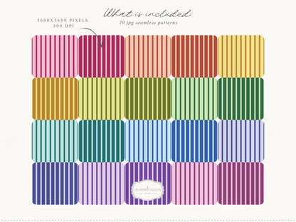 Dopamine Stripes - Colorful Striped Seamless Patterns, Paper Collection | 70 JPEG