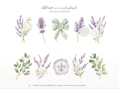 Pistachio Lavender - Floral Arrangements Clipart, Ivory Peony & Lavender Bouquet, Spring French Botanical | 20 PNG