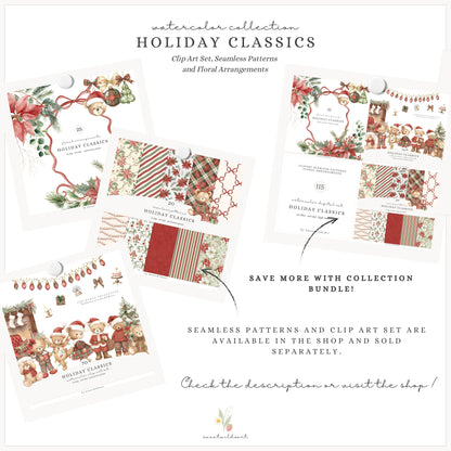 Holiday Classics - Floral Arrangements Clipart, Poinsettia, Evergreen, Christmas | 25 PNG