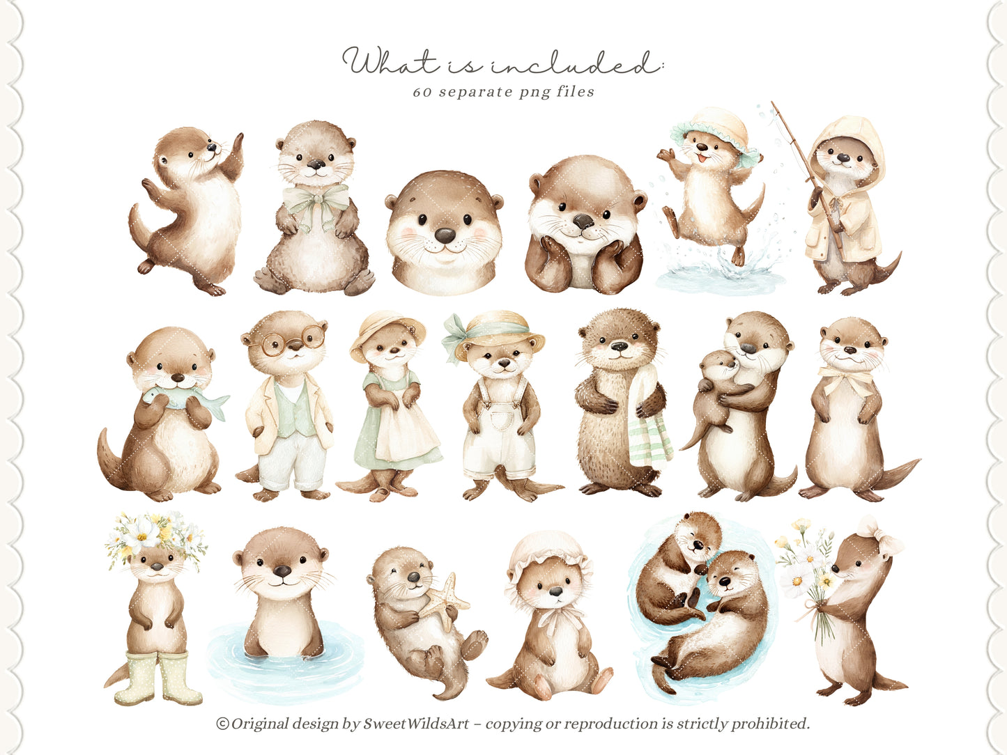 River Meadow - Otter Clipart, Cute River Animals, Baby Otter, Woodland Nursery, Spring Summer | 60 PNG