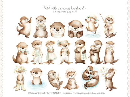 River Meadow - Otter Clipart, Cute River Animals, Baby Otter, Woodland Nursery, Spring Summer | 60 PNG