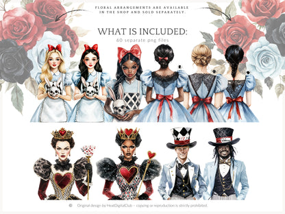 Haunted Alice - Halloween Clipart, Gothic Wonderland, Cheshire Cat, Flamingos | 60 PNG