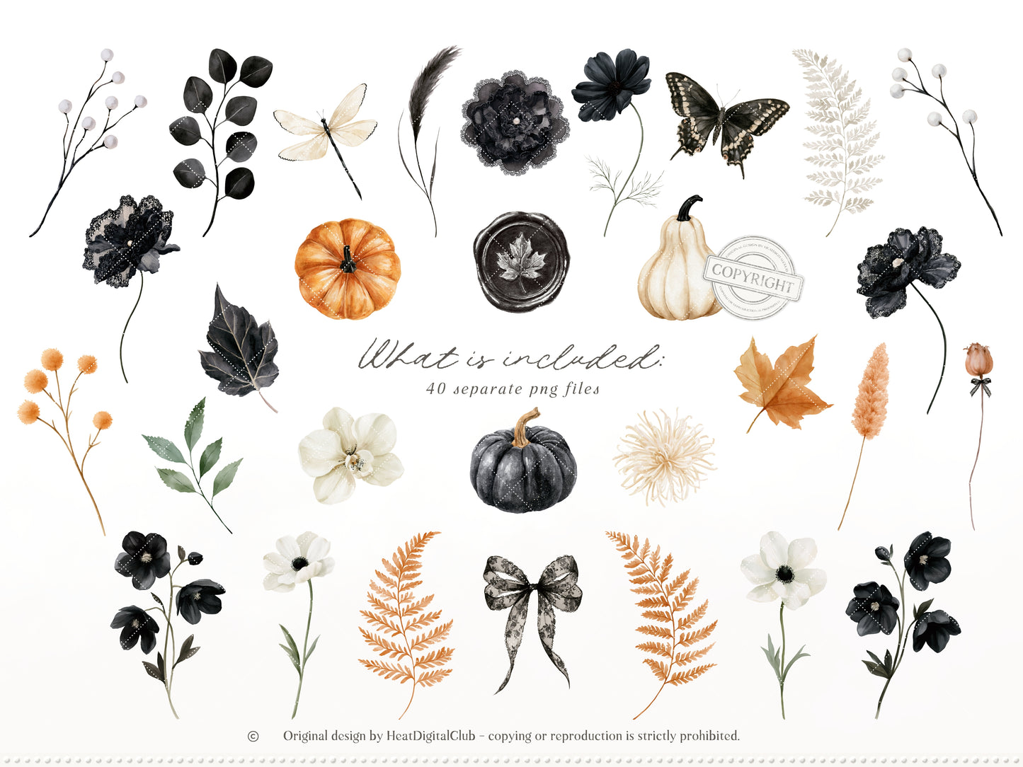 Fall After Dark - Floral Arrangements Clipart, Dark Coquette Floral, Moody Autumn Florals | 40 PNG