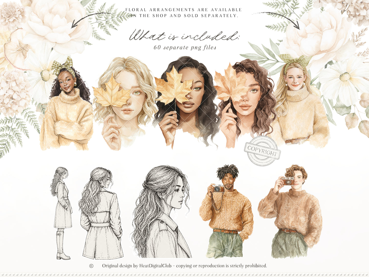 Beloved Fall - Autumn Clipart, Cozy Fall Elements, Pumpkin Clipart, Cottage Fall | 60 PNG