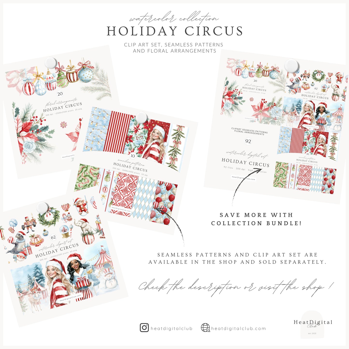 Holiday Circus - Floral Arrangements, Poinsettia, Festive Christmas Flowers | 20 PNG