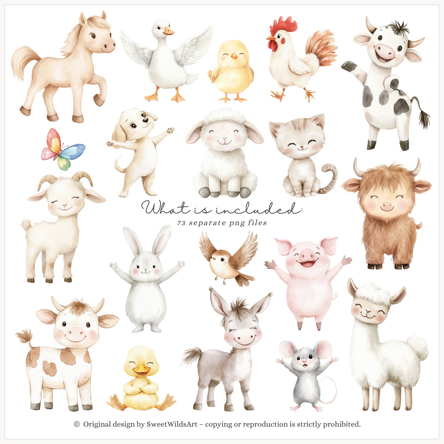 Birthday Barn - Farm Animal, Kids Party Clipart, Cow, Pig, Baby Shower | 73 PNG