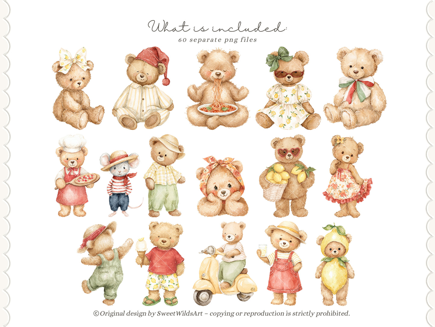 Dolce Classics - Italian Teddy Bear Clipart, Lemon Summer Bears, Cute Nursery, Baby Shower | 60 PNG