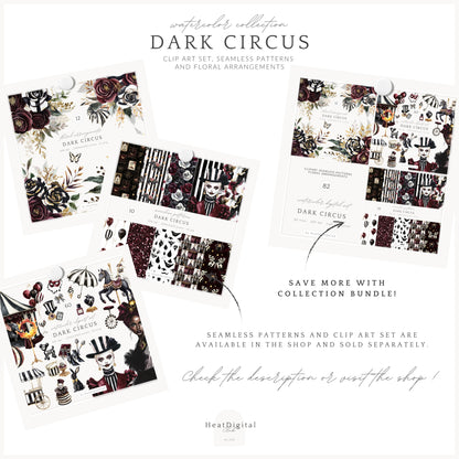 Dark Circus - Floral Arrangements Clipart, Gothic Rose, Halloween Bouquets | 12 PNG