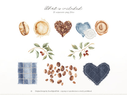 Coffee & Denim - Floral Arrangements Clipart, Blue Ivory Flowers, Coffee Aesthetic,  Botanical | 21 PNG
