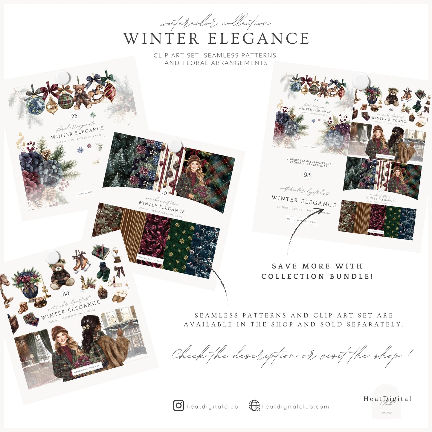 Winter Elegance - Watercolor Floral Arrangements, Christmas Hydrangea | 23 PNG
