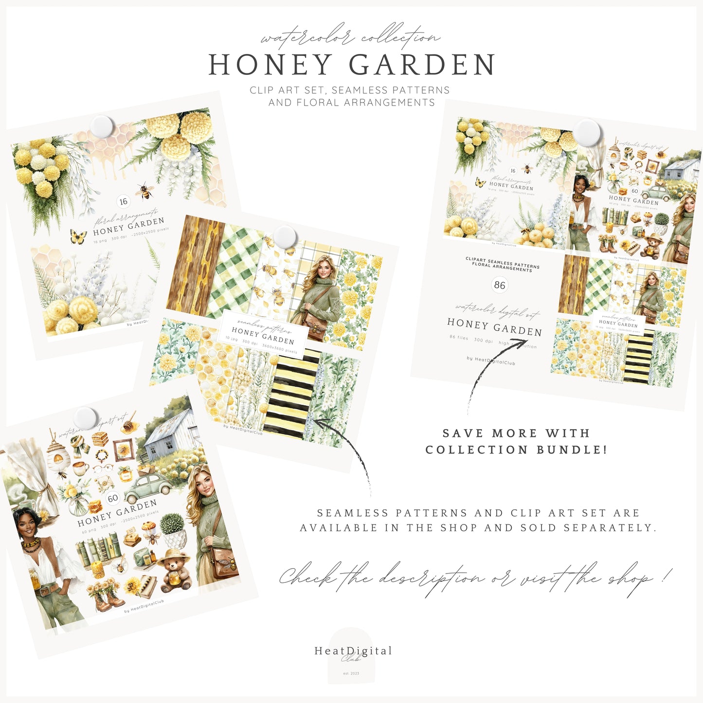 Honey Garden - Floral Arrangements, Yellow Bee Flowers, Chrysanthemum | 16 PNG