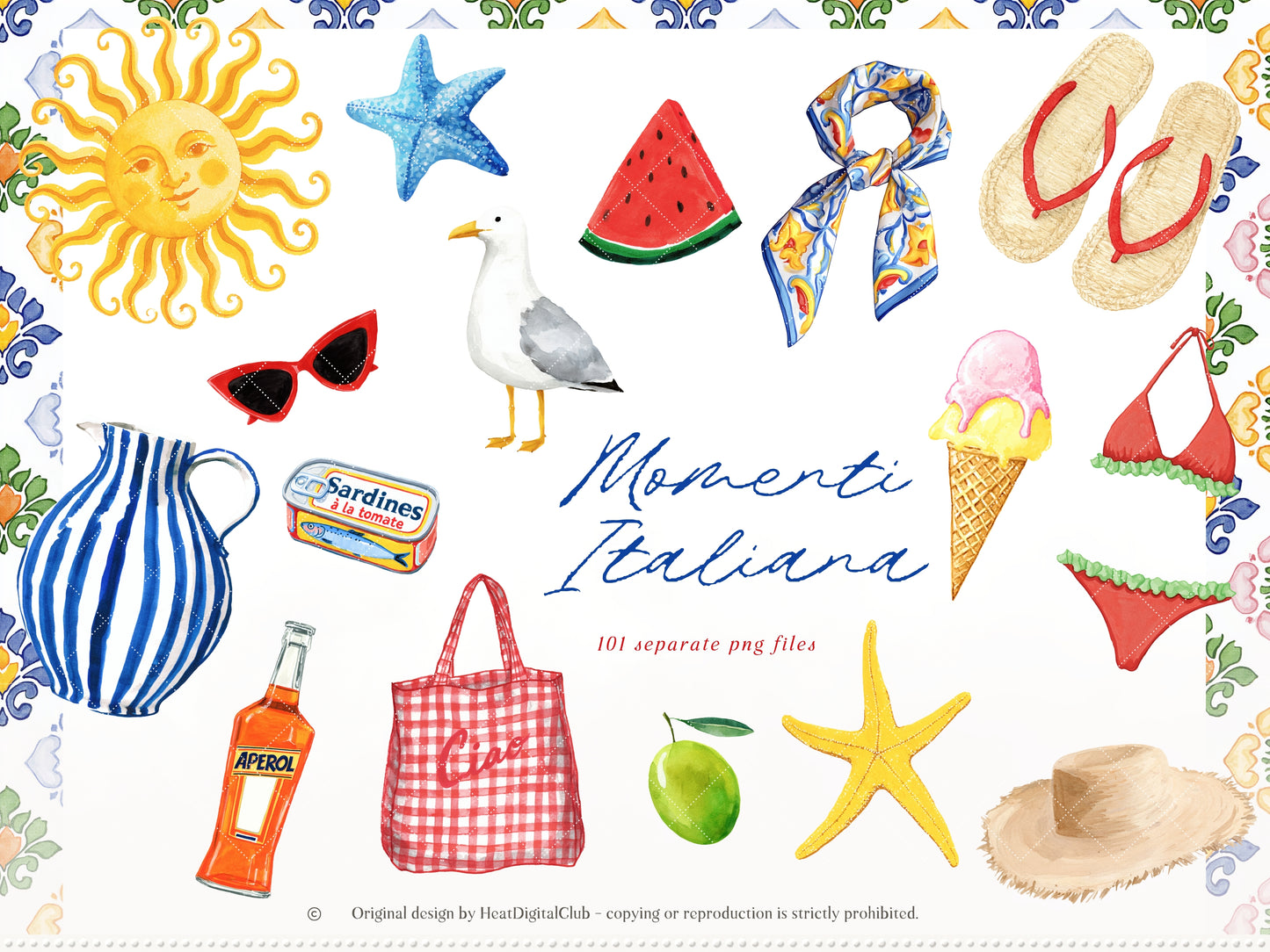Momenti Italiana -Clipart, Mediterranean Summer, Lemon Italy, Coastal Vacation Elements, Italian Aesthetic, Dolce Vita | 111 PNG/JPEG