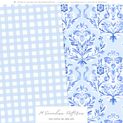 Merry Christmas - Seamless Patterns Set 2, Grandmillennial Holiday, Stripes, Plaid | 14 JPEG