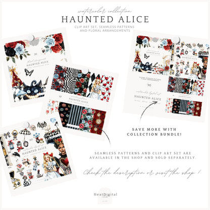 Haunted Alice - Floral Arrangements Clipart, Halloween Wonderland, Pumpkins | 20 PNG